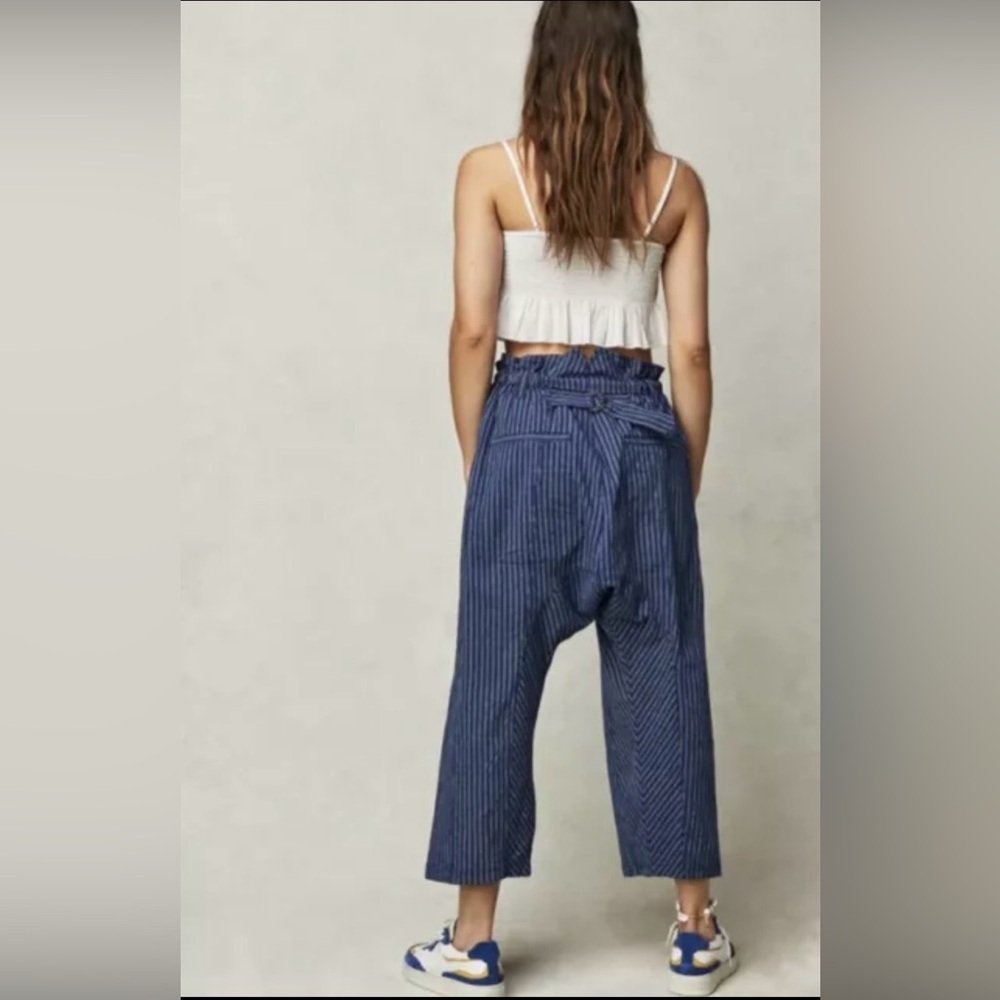 Free People Navy Pinstripe Wide Leg Pants - Picture 2 of 10